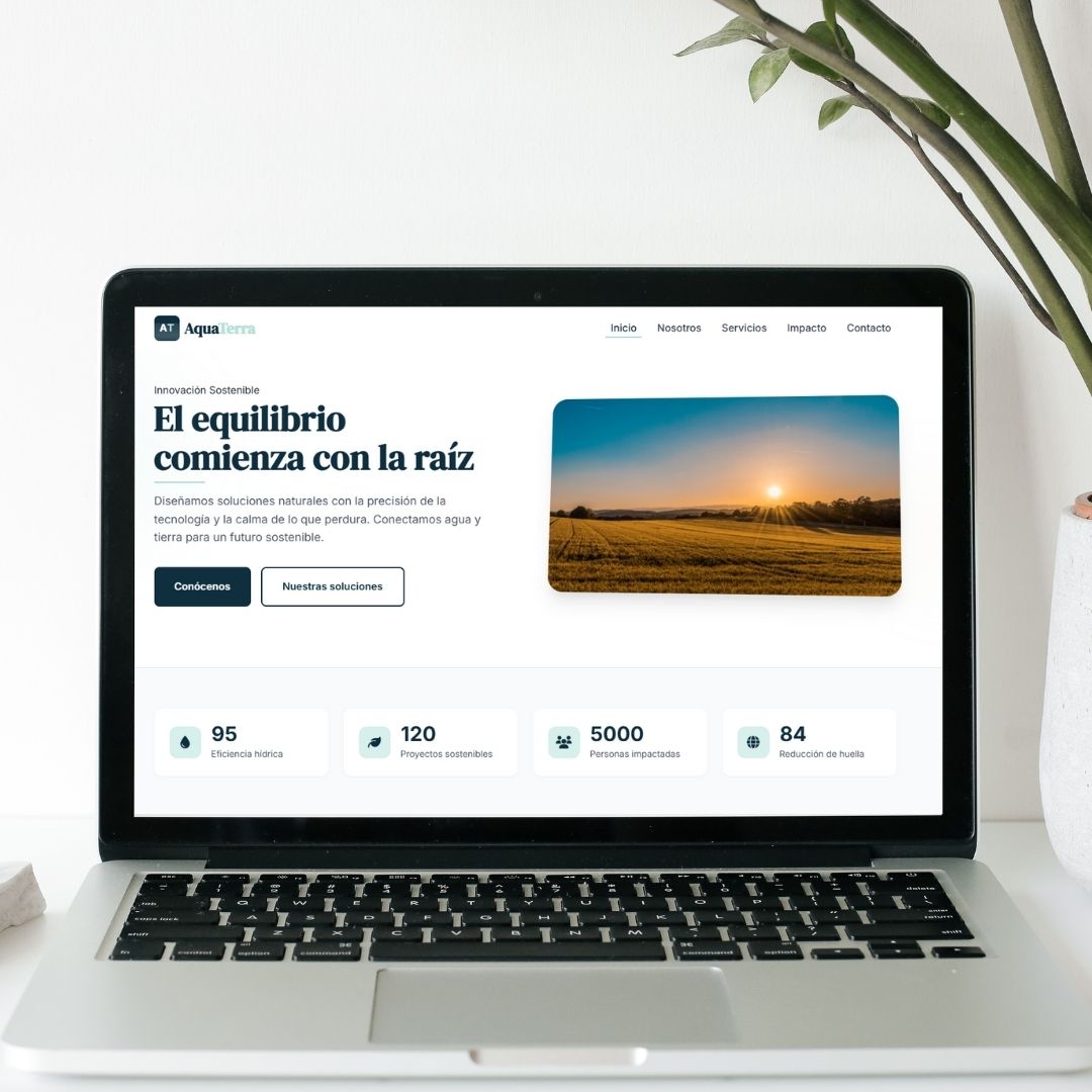 Diseño completo de escritorio para la homepage de AquaTerra con estética natural